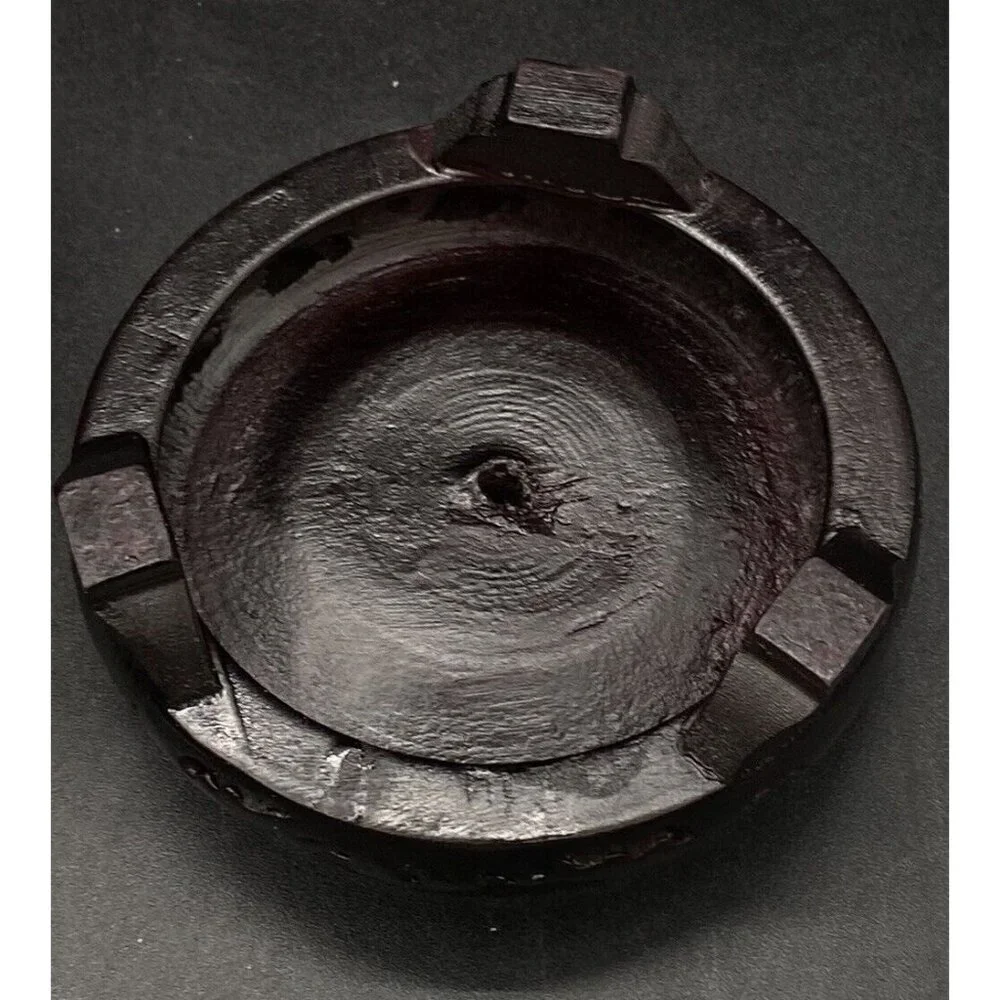 Red Cinnabar Carved Floral Decor 5 3/4' Vase on Wood Base - Picture 9 of 11